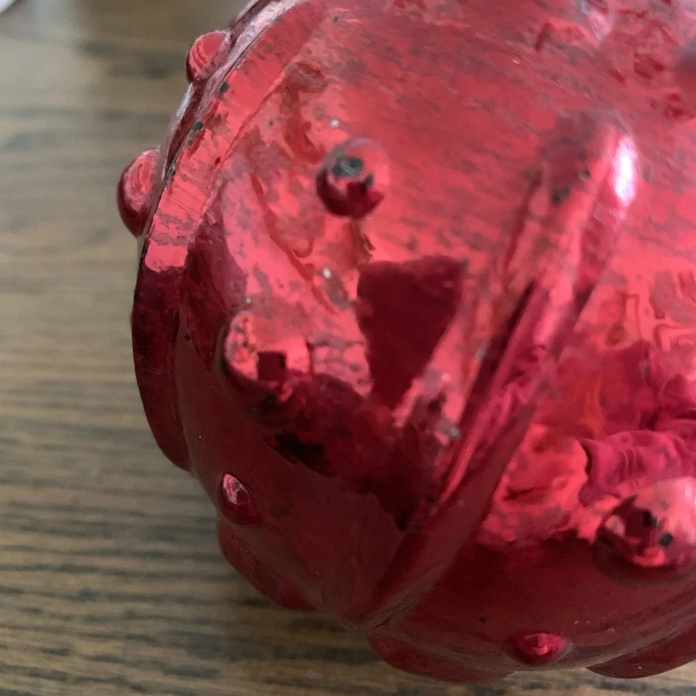 2 Vintage Red Mercury Heavy Glass Kugel‎ Style Christmas Ornaments 5